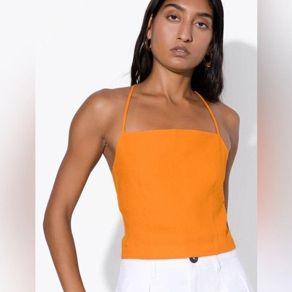 Mara Hoffman Carrie Orange Lace Up Back Tank Top Size M
